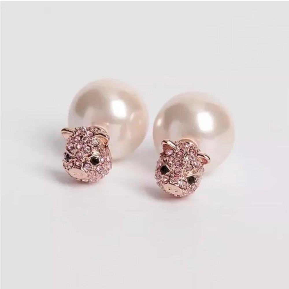kate spade Pink Pave Pig Reversible Earrings crystal cute piggy head animal